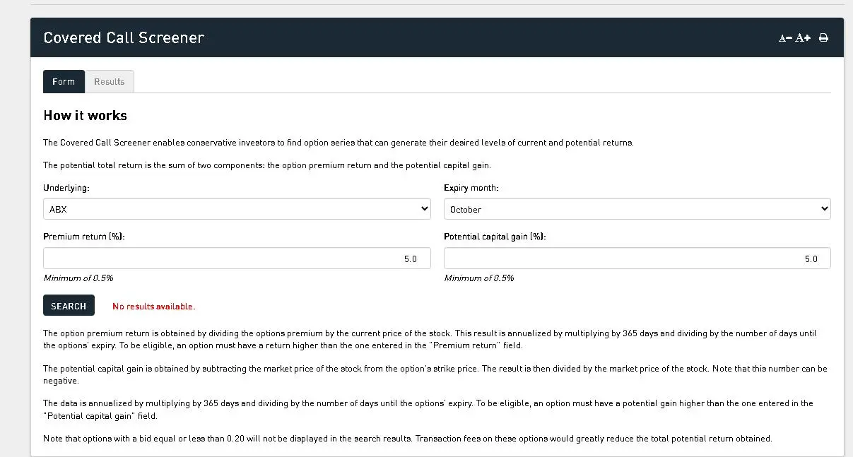 Covered Call Screener