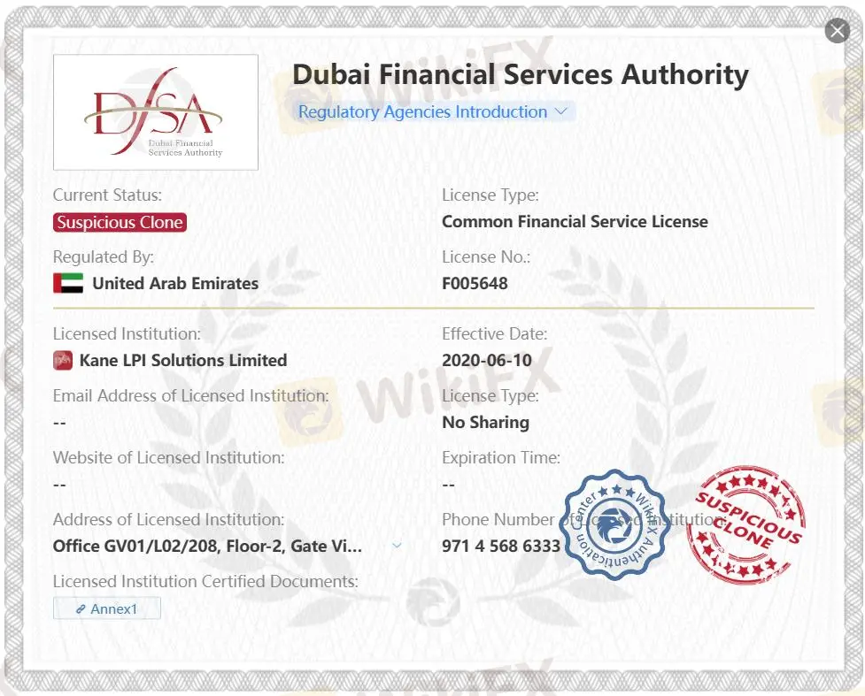 Licence DFSA suspecte de clonage Licence DFSA suspecte de clonage