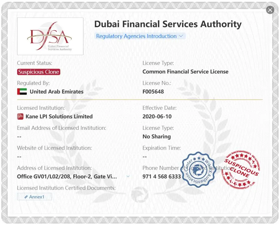 Suspicious clone DFSA license Suspicious clone DFSA license