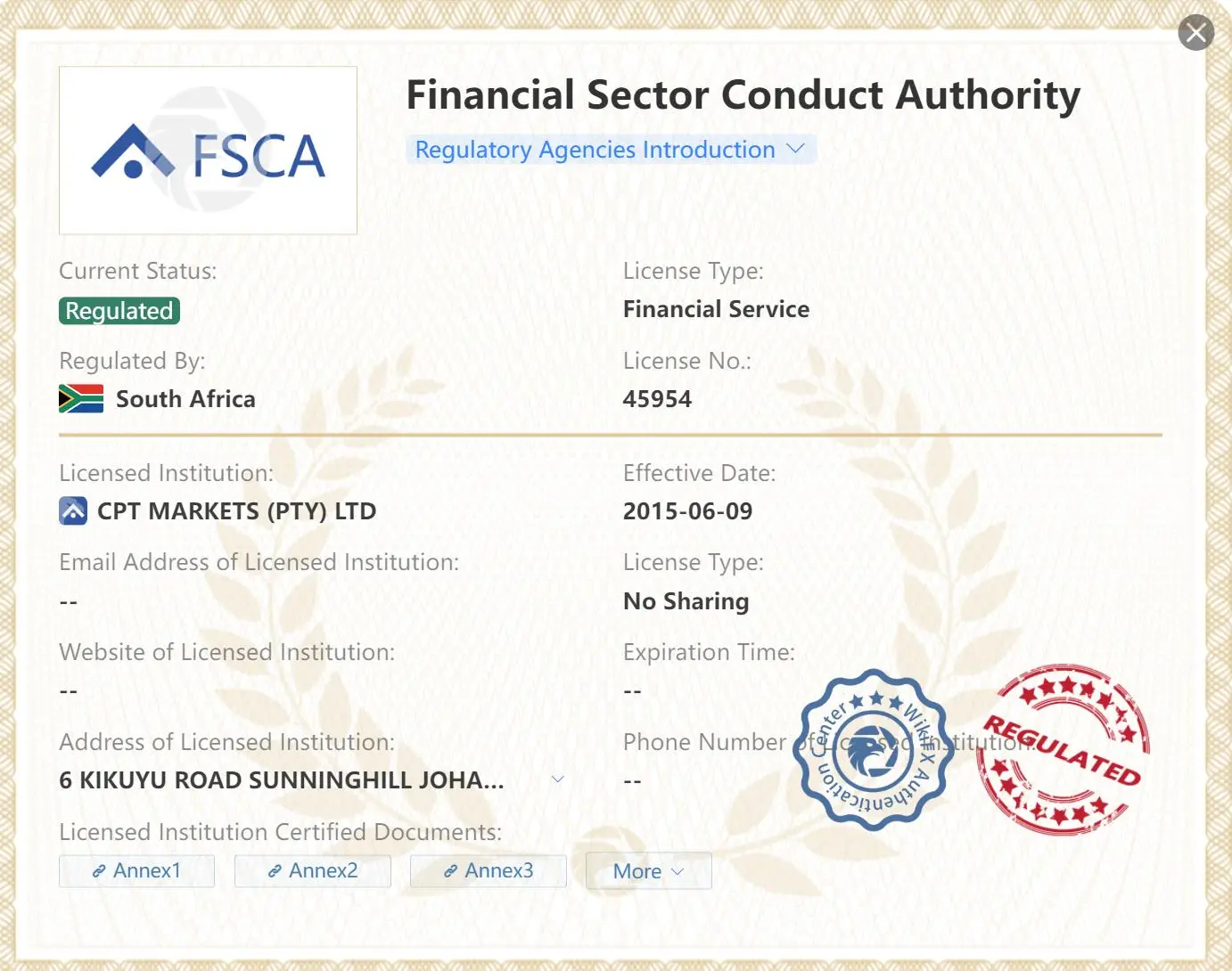 Regulado por FSCA
