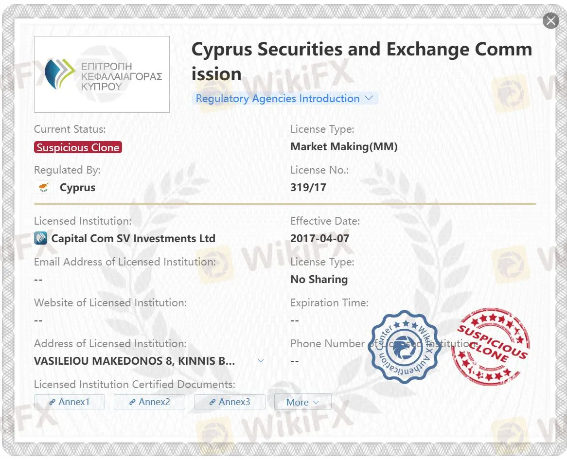 Подозрительная копия лицензии CySEC Подозрительная копия лицензии CySEC