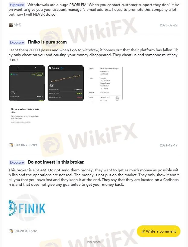 Đánh giá tiêu cực về Finiko trên WikiFX