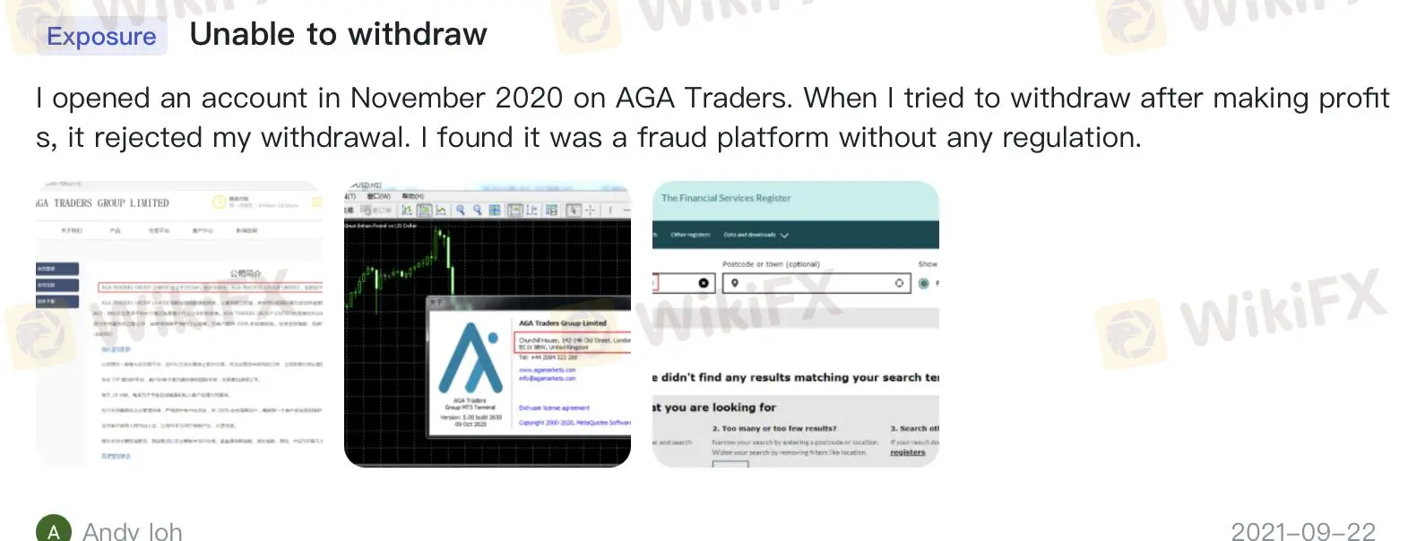 Negative AGA TRADERS GROUP Reviews on WikiFX Negative AGA TRADERS GROUP Reviews on WikiFX