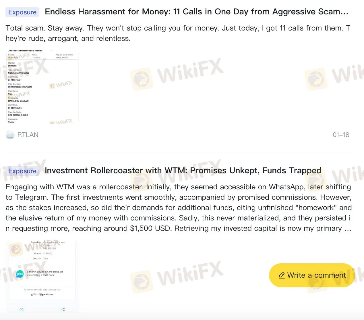Reseñas Negativas de WTM en WikiFX