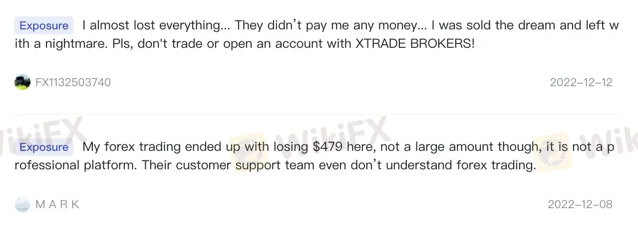 Отрицательные отзывы о XTRADE BROKERS на WikiFX Отрицательные отзывы о XTRADE BROKERS на WikiFX