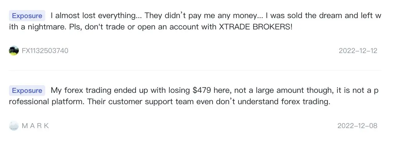 Reseñas negativas de XTRADE BROKERS en WikiFX Reseñas negativas de XTRADE BROKERS en WikiFX
