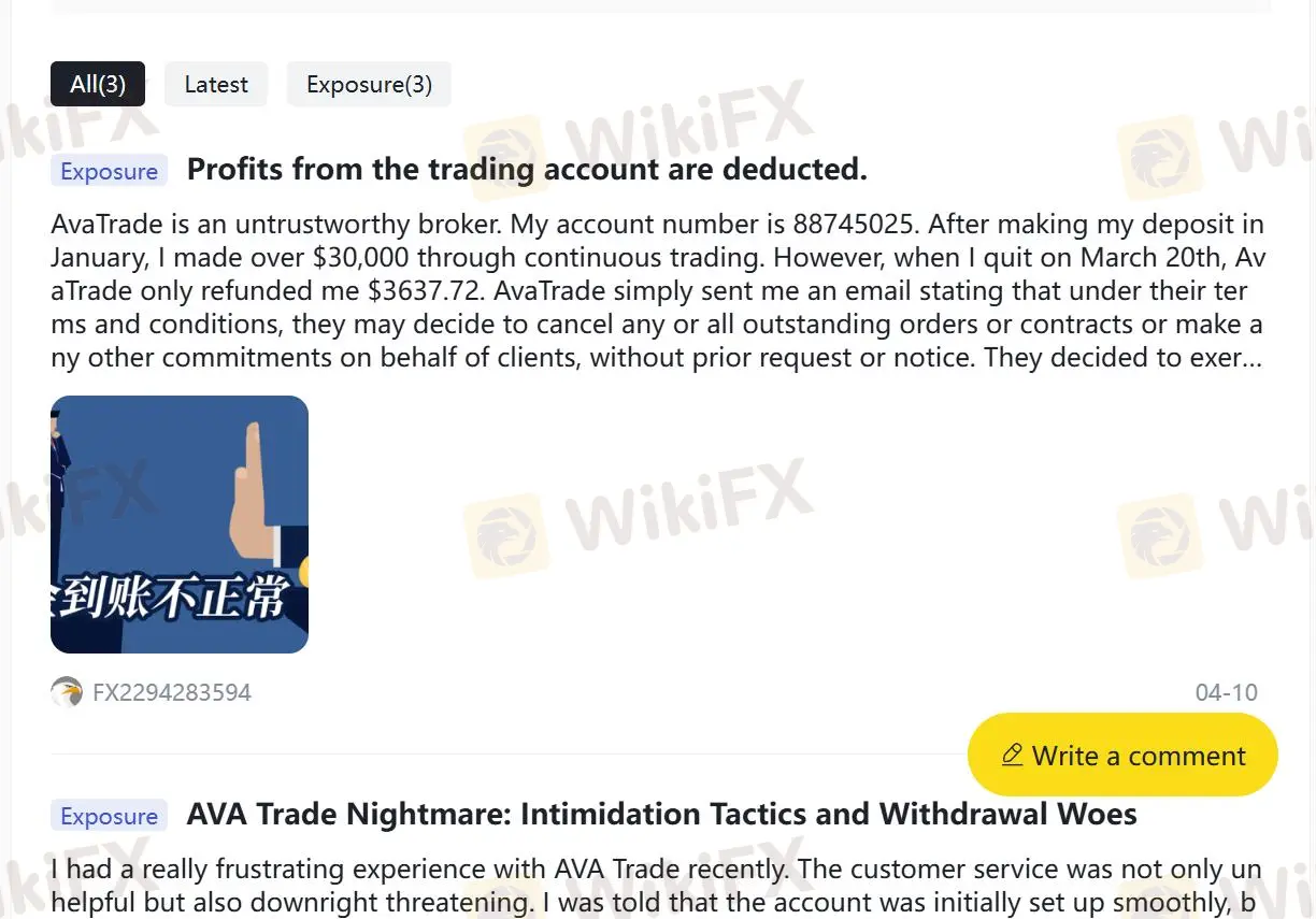 Negative AVA Trade Reviews on WikiFX