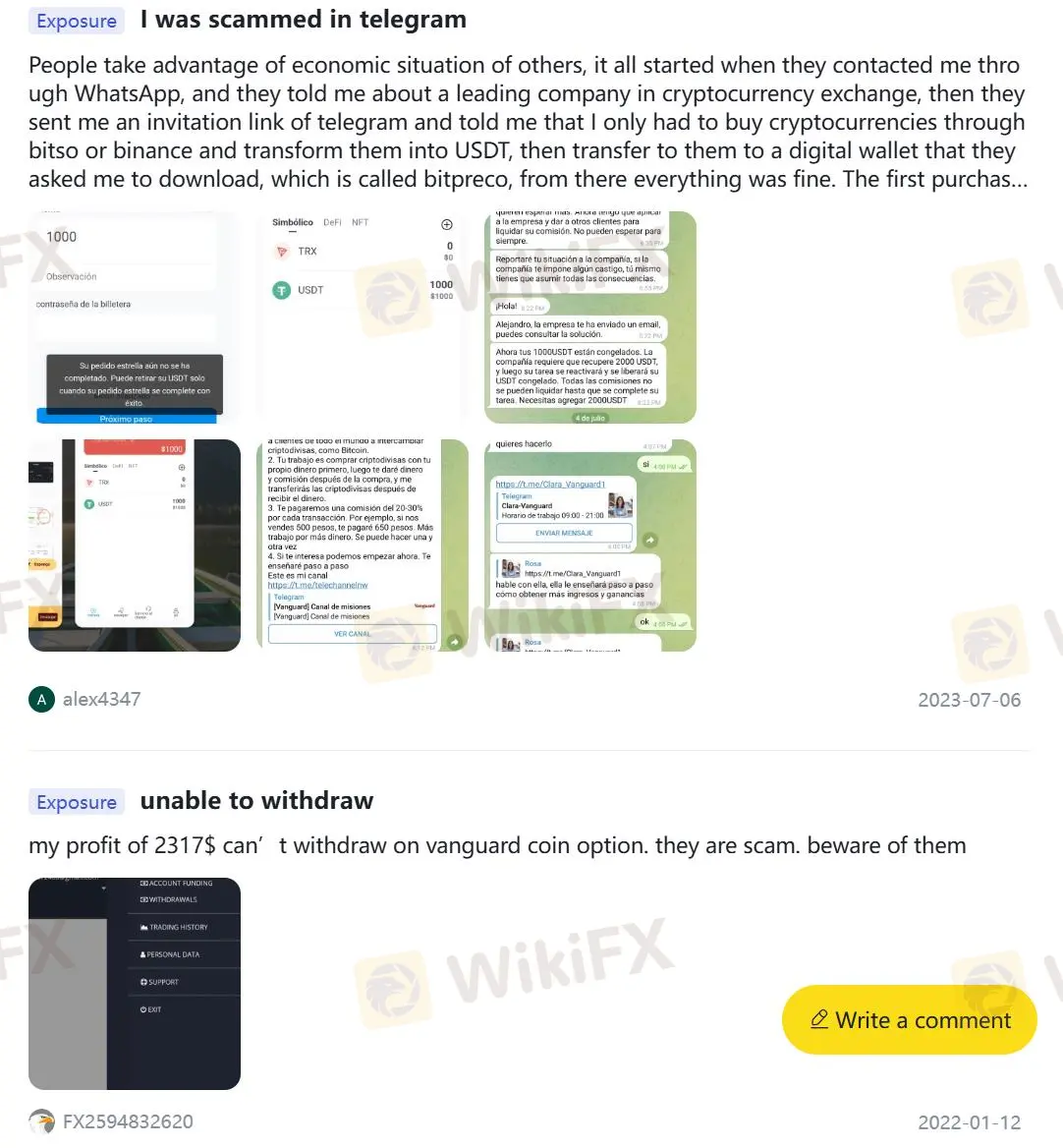 Negatibong Mga Review ng Vanguard Coin Option sa WikiFX