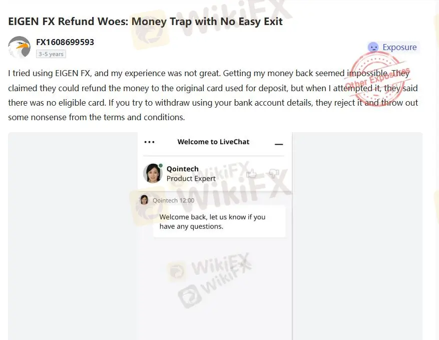 WikiFX पर नकारात्मक EIGEN FX समीक्षा WikiFX पर नकारात्मक EIGEN FX समीक्षा