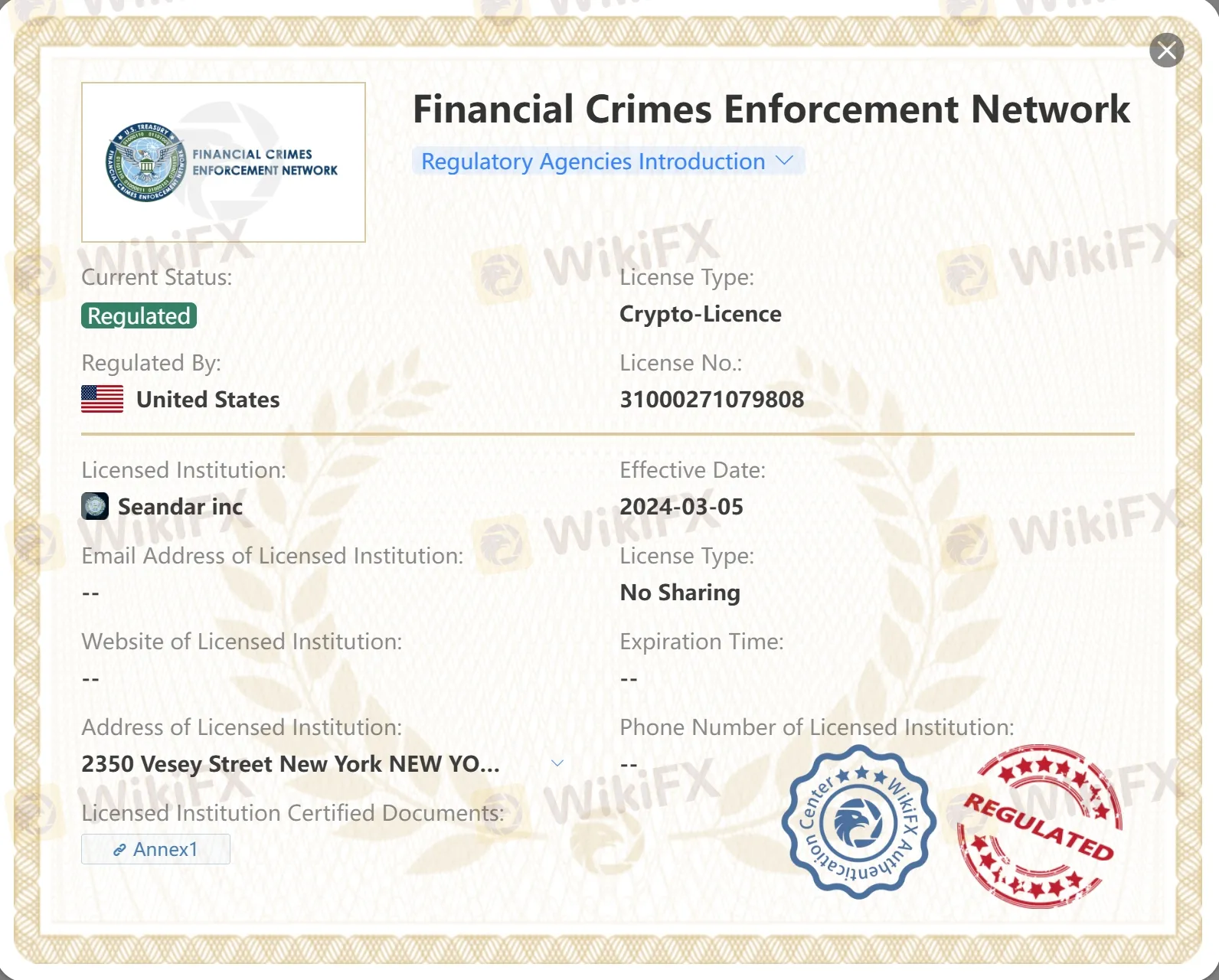 Réglementé par FinCEN