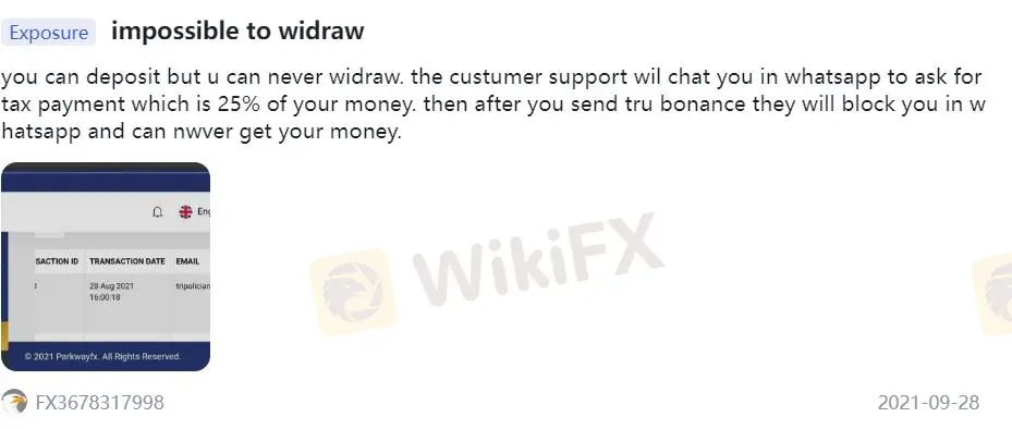 Negative Parkway FX Reviews on WikiFX Negative Parkway FX Reviews on WikiFX