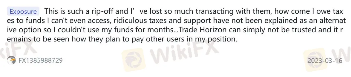 Отрицательные отзывы о Trade Horizon на WikiFX