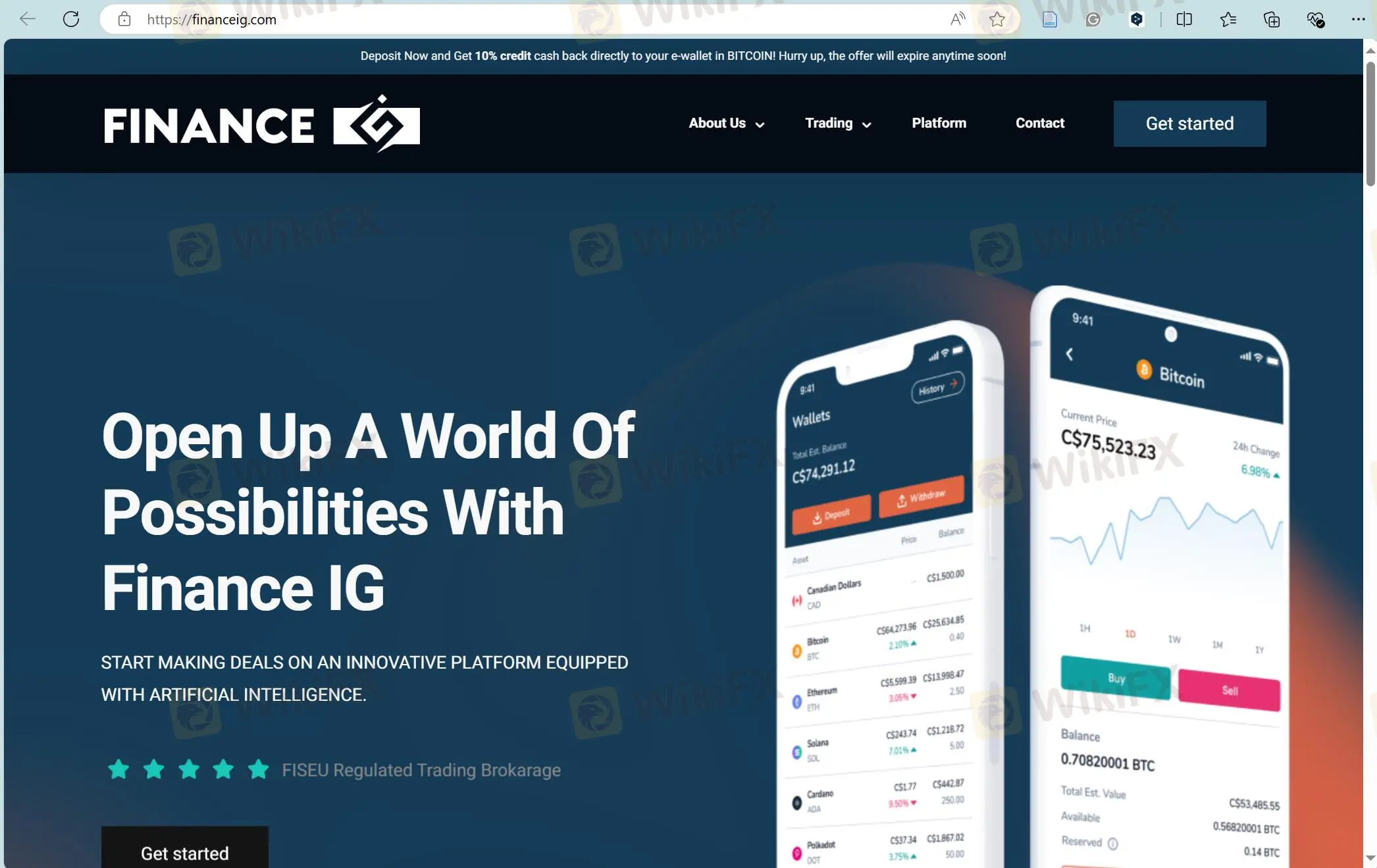 Page d'accueil de Finance IG