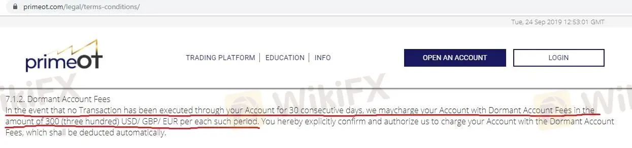 Dormant account fee