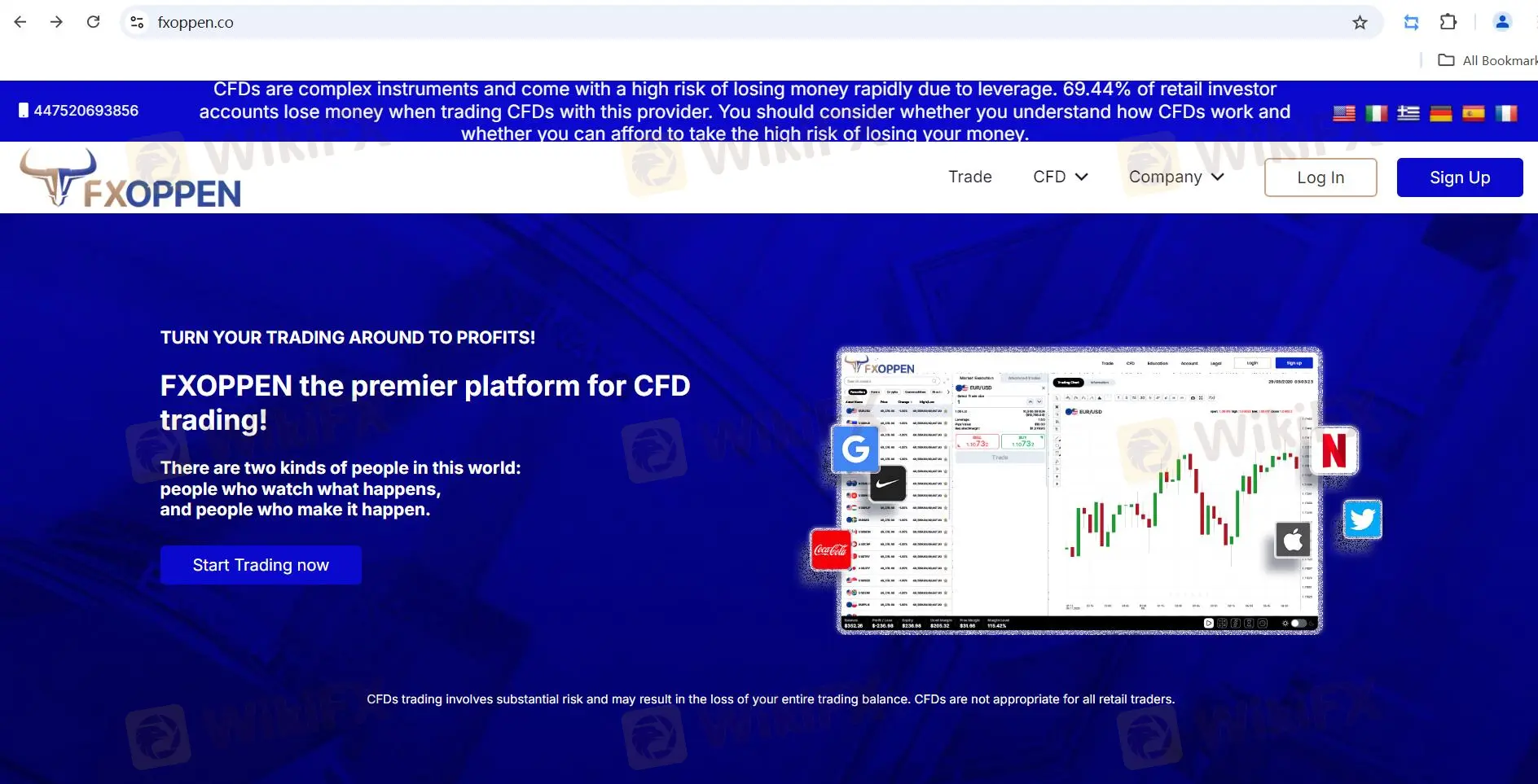 Página inicial da fxoppen Trader