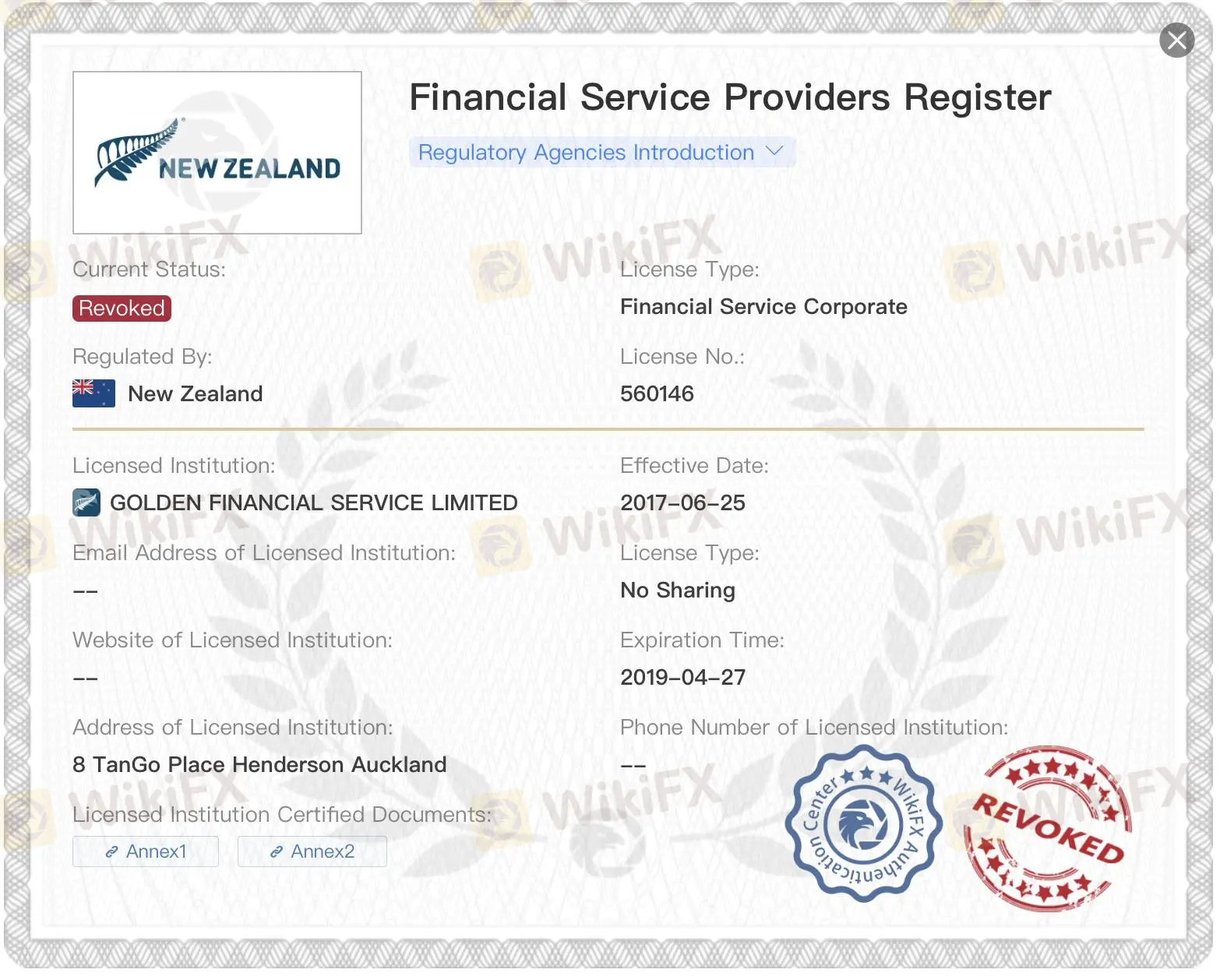 Revoked FSPR license