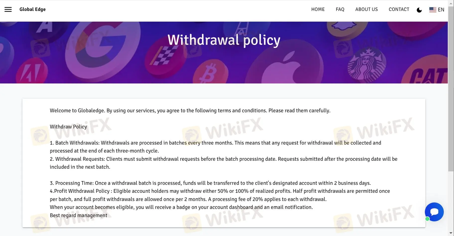 Withdrawal policy Withdrawal policy
