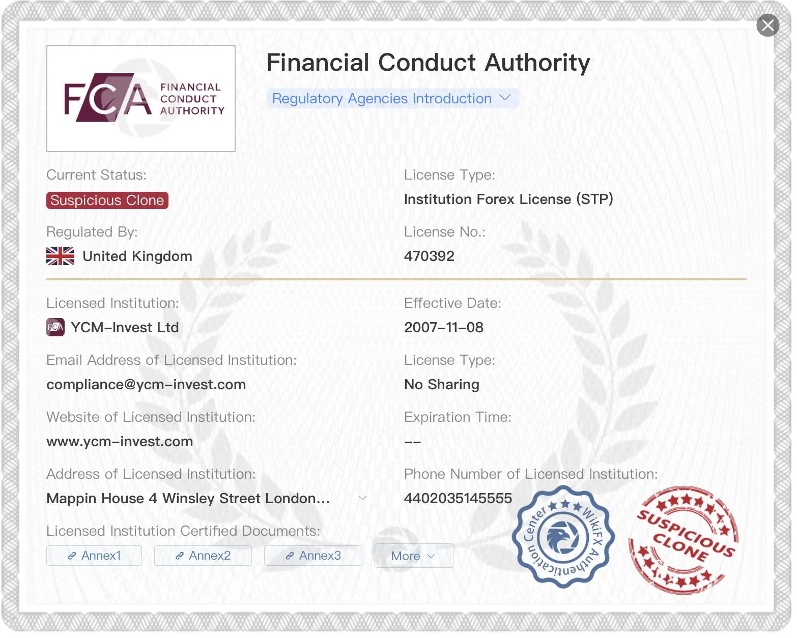 Suspicious clone FCA license Suspicious clone FCA license