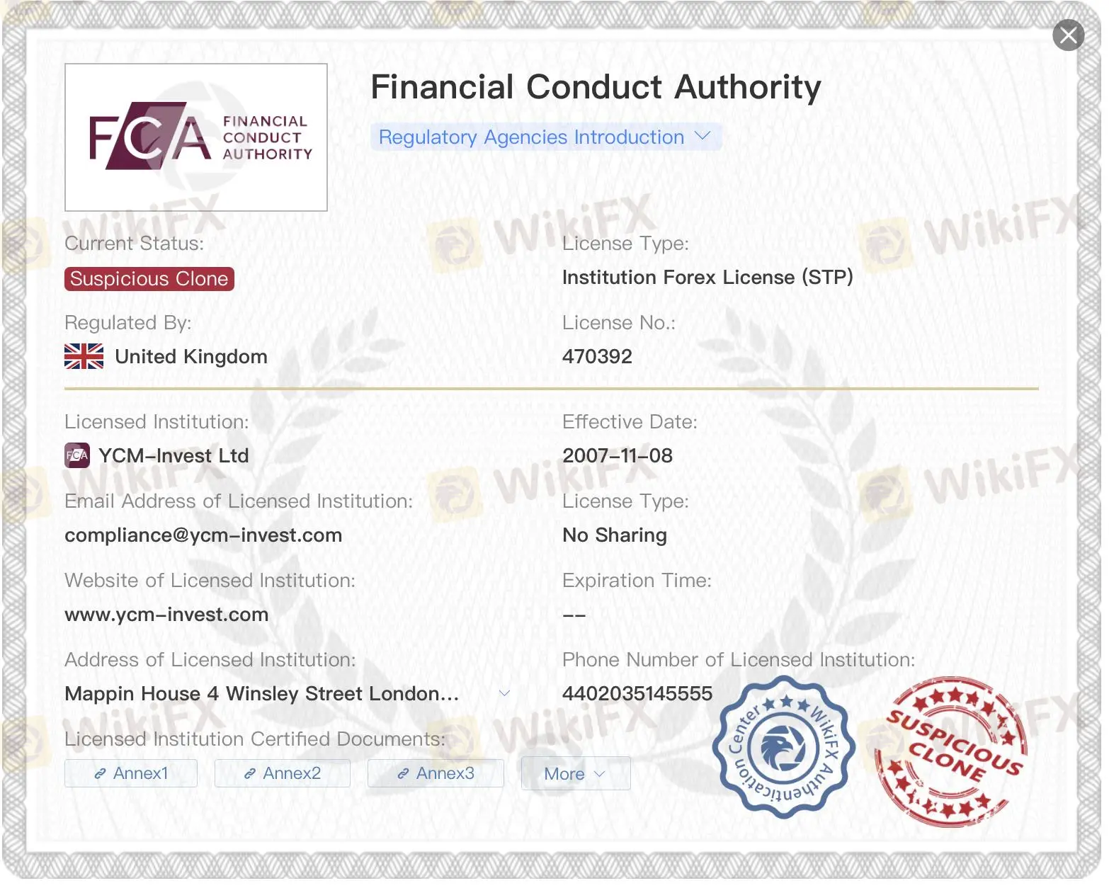 Suspicious clone FCA license
