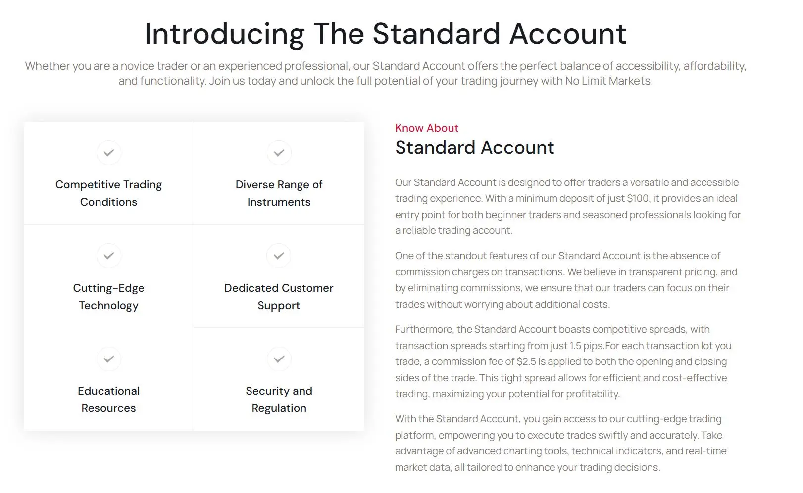 Standard account detail Standard account detail