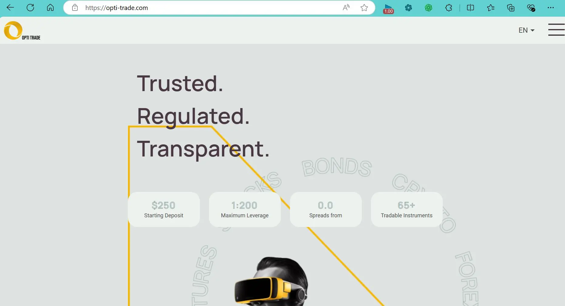 Opti Trade의 홈페이지