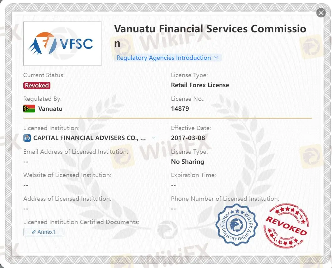 Revoked VFSC license