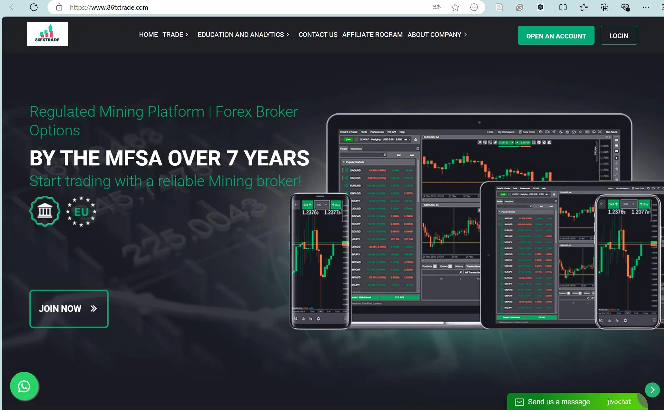 86FXTrade's homepage