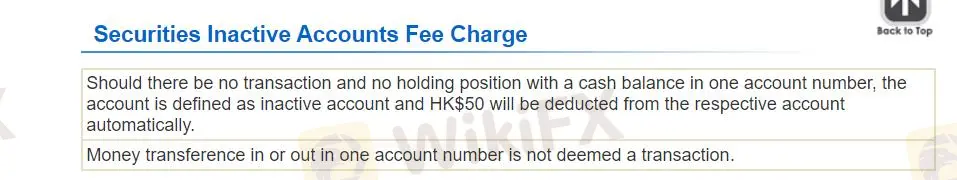Securities inactive account fee