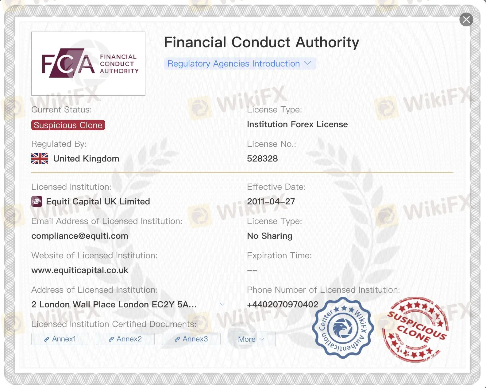 Suspicious clone FCA license