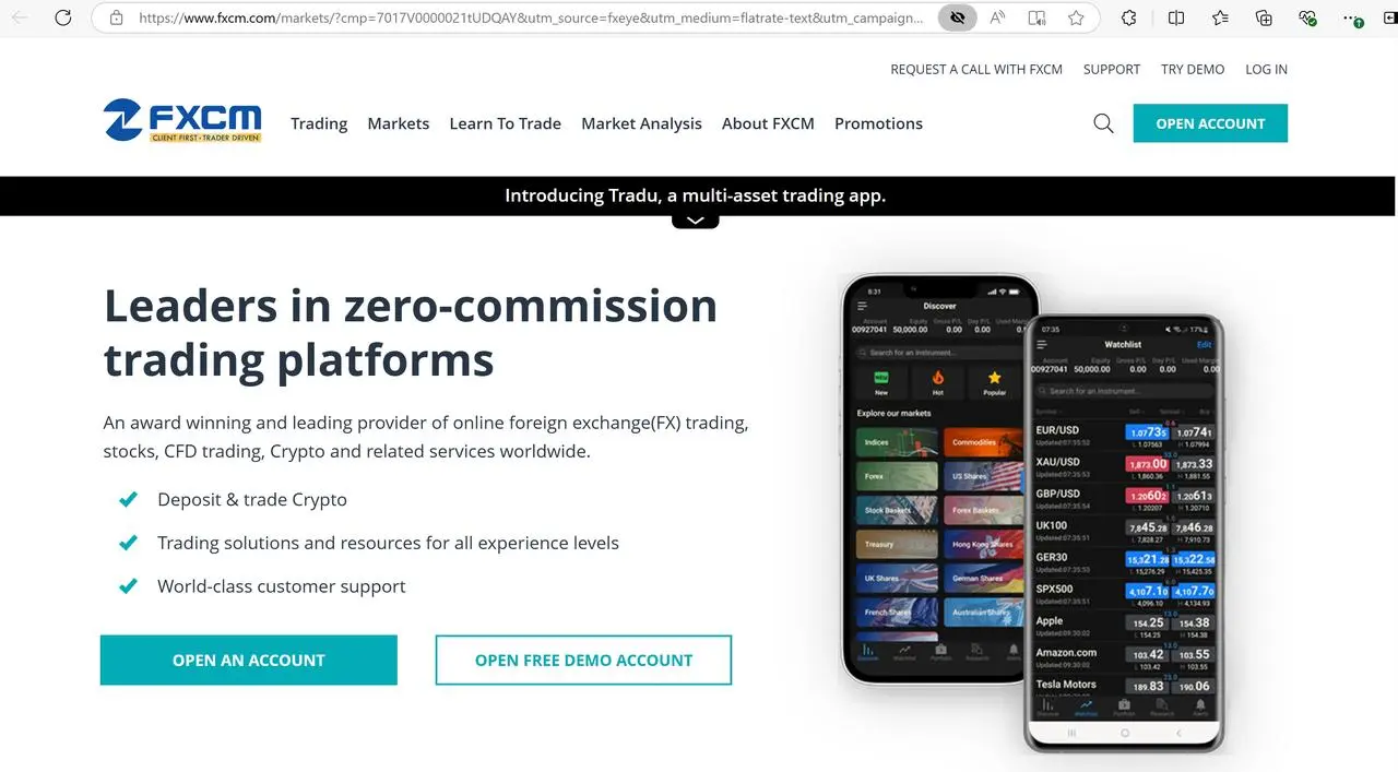 FXCMs Homepage