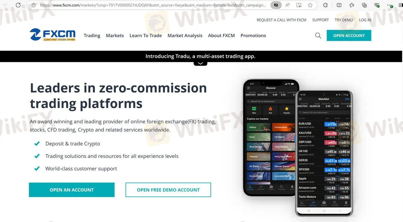 FXCMs homepage