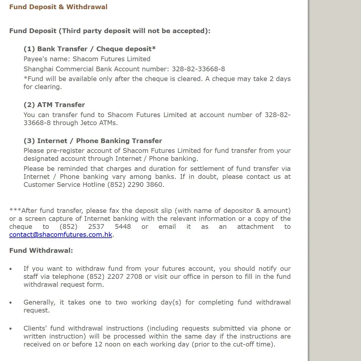 Deposit and Withdrawal Deposit and Withdrawal