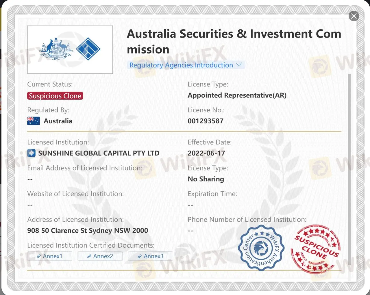 Suspicious clone ASIC license