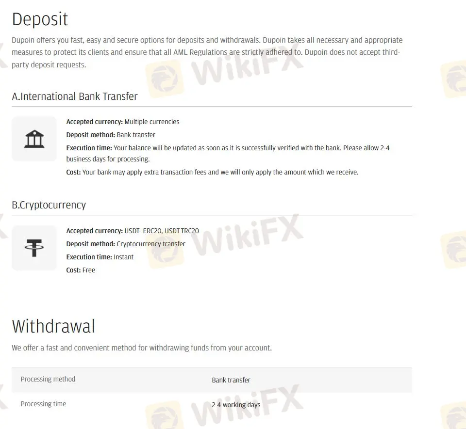 Deposit and Withdrawal