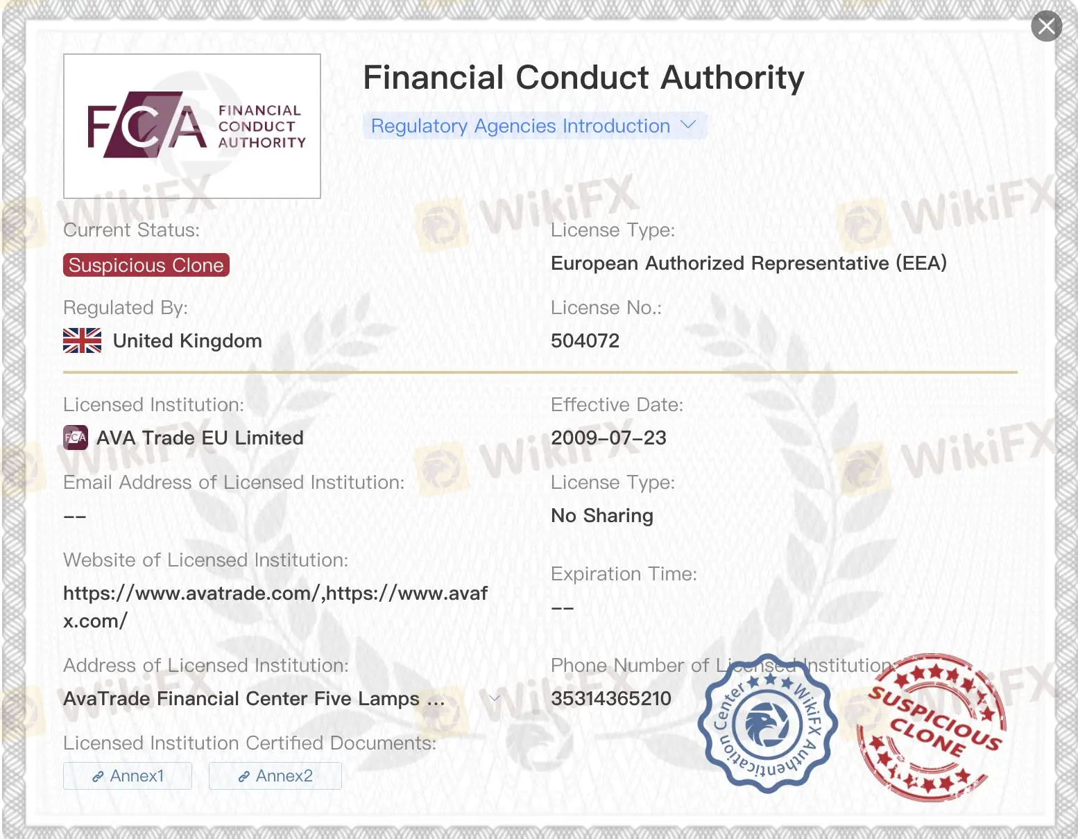 Suspicious clone FCA license Suspicious clone FCA license
