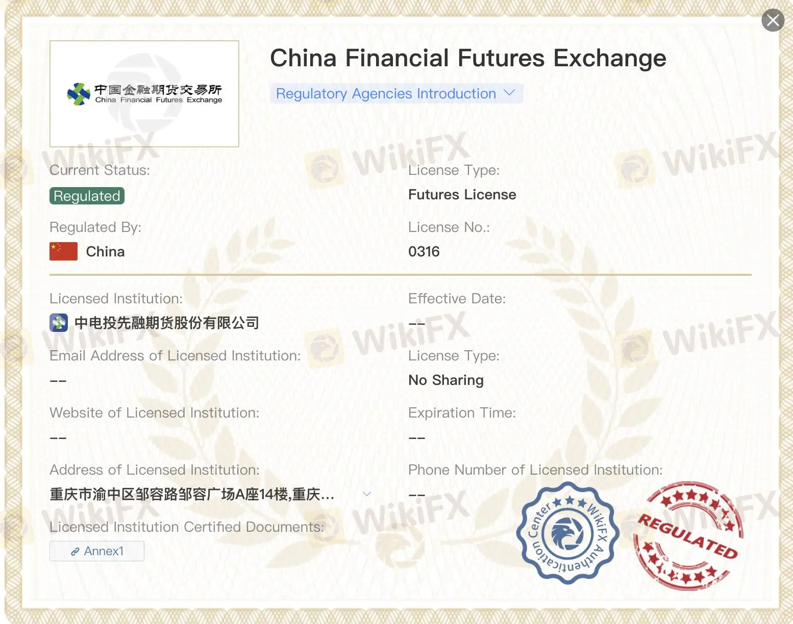 Regulado por CFFEX Regulado por CFFEX