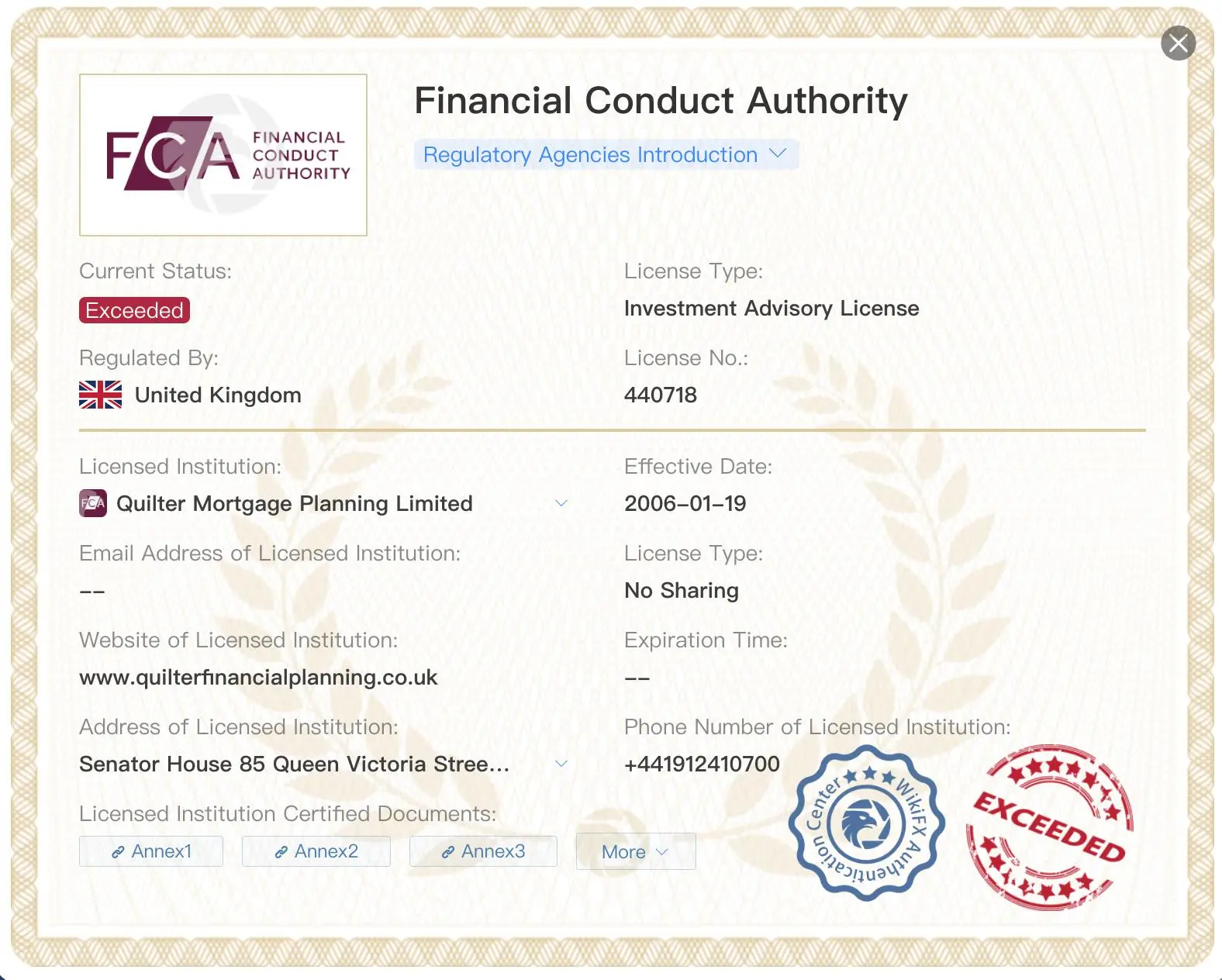Exceeded FCA license Exceeded FCA license