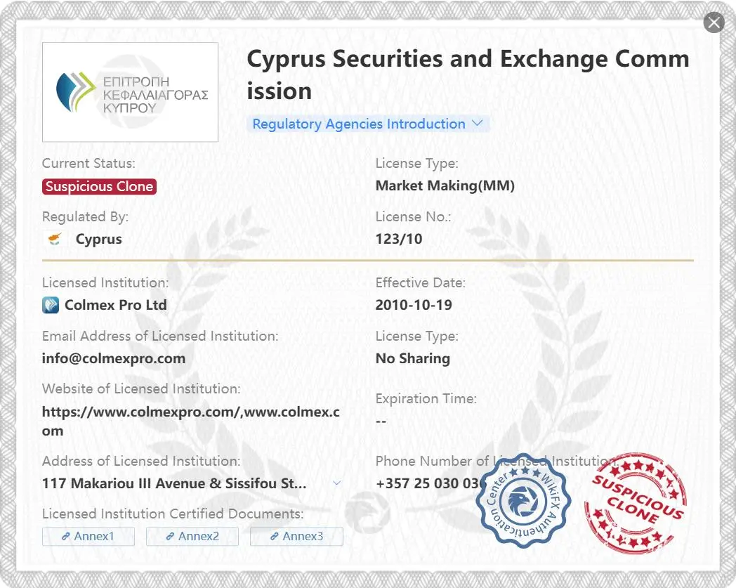Giấy phép CYSEC bản sao nghi ngờ Giấy phép CYSEC bản sao nghi ngờ