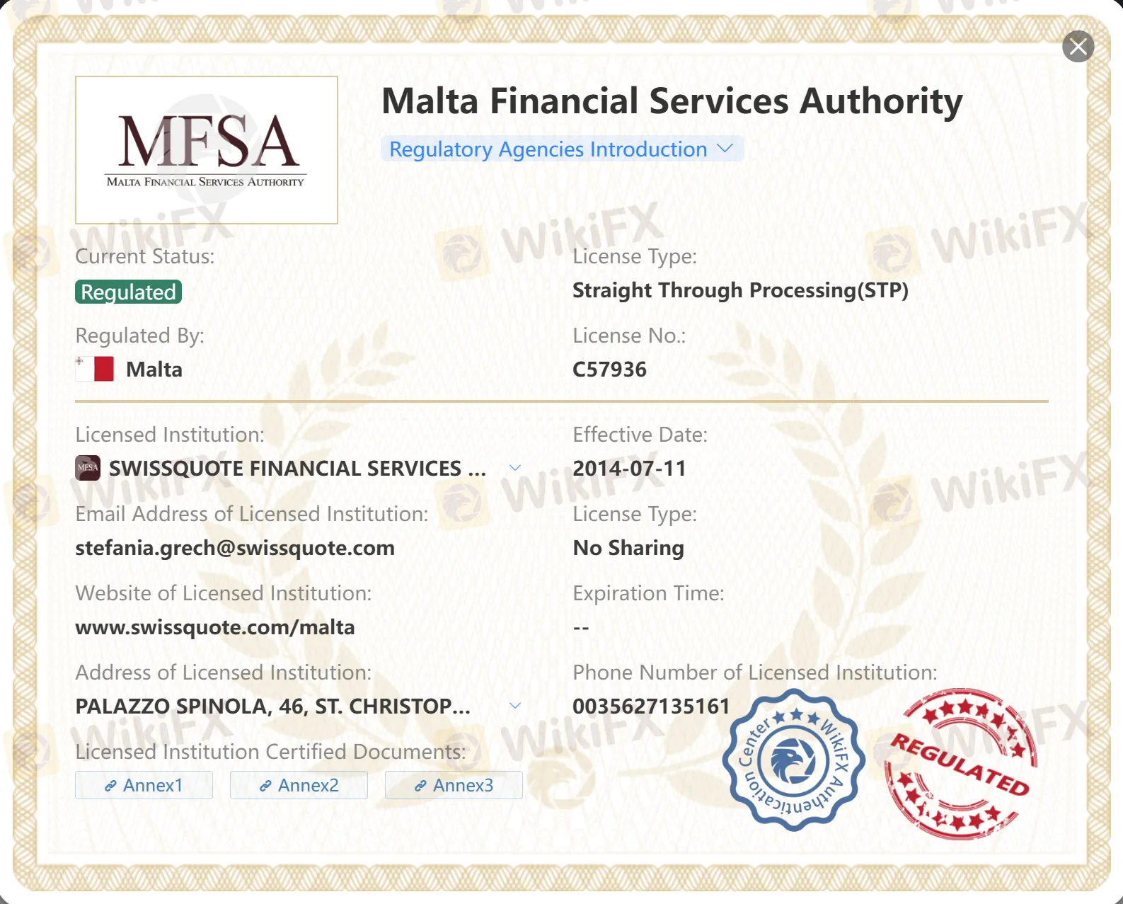 Регулируется MFSA