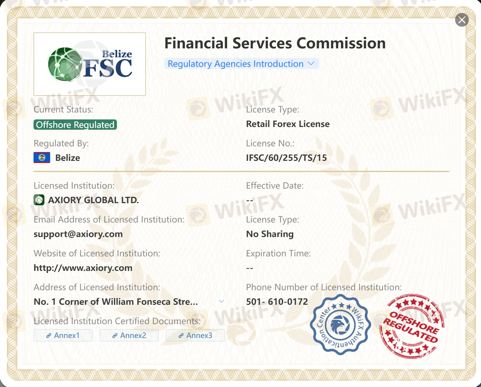 Offshore regulated by FSC