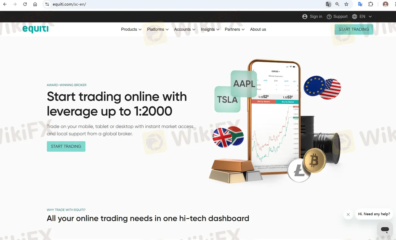 Equiti's homepage