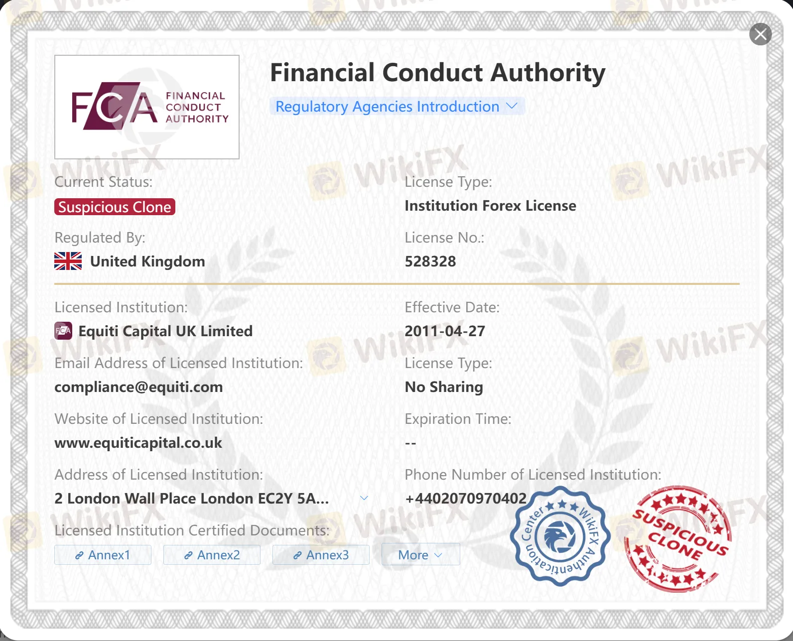 Suspicious clone FCA license