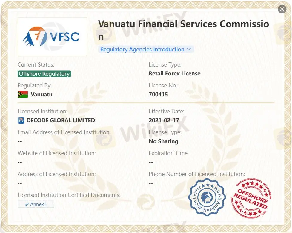VFSC에 의해 오프쇼어 규제됨