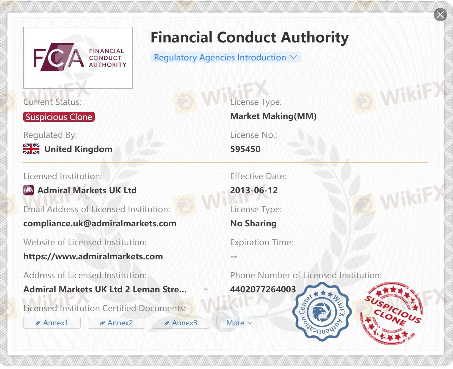 Suspicious clone FCA license Suspicious clone FCA license