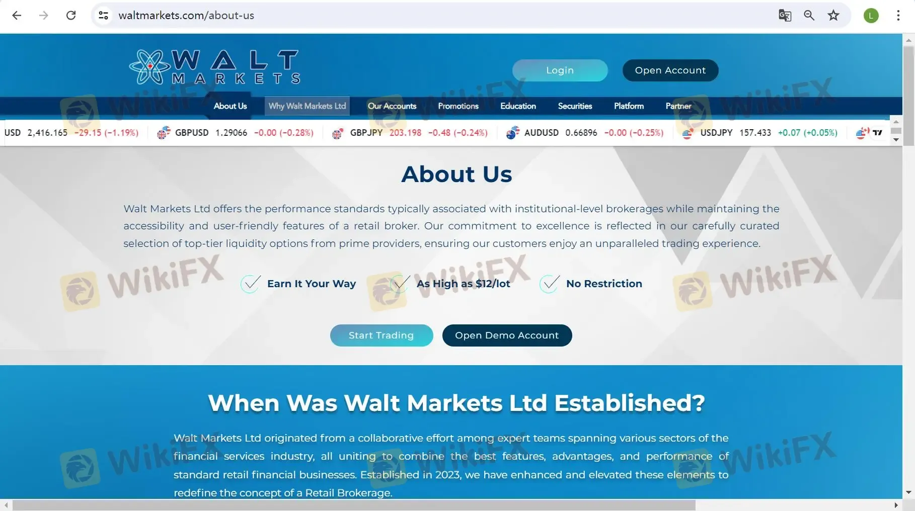 Walt Markets' homepage