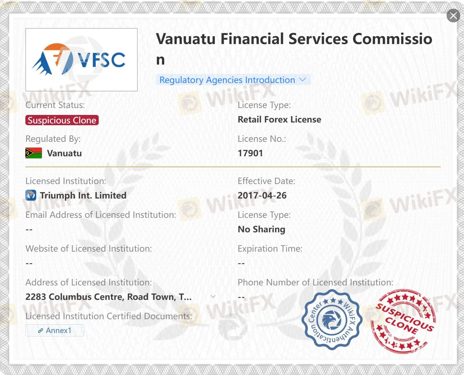 可疑克隆VFSC許可證