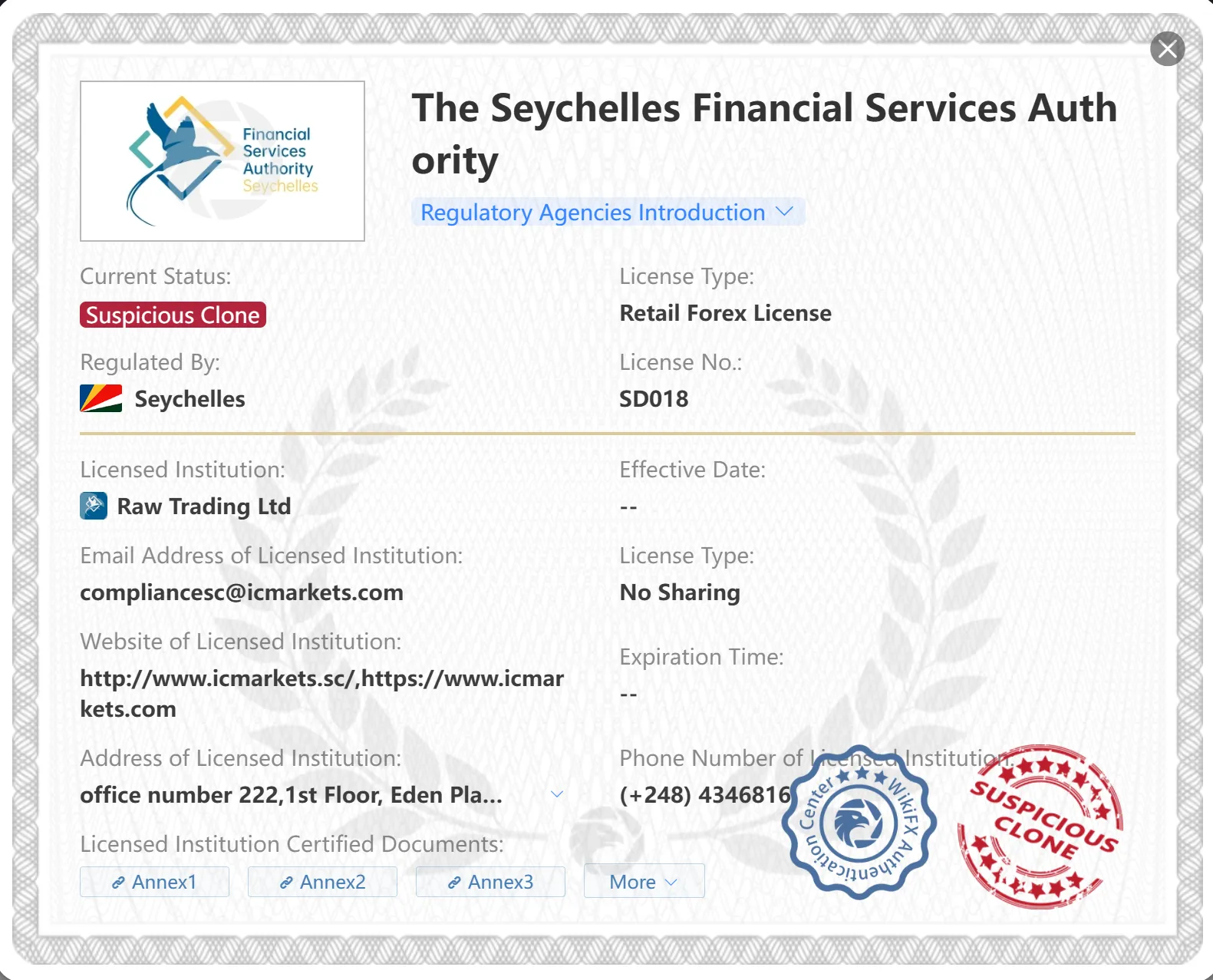 Suspicious clone FSA license Suspicious clone FSA license