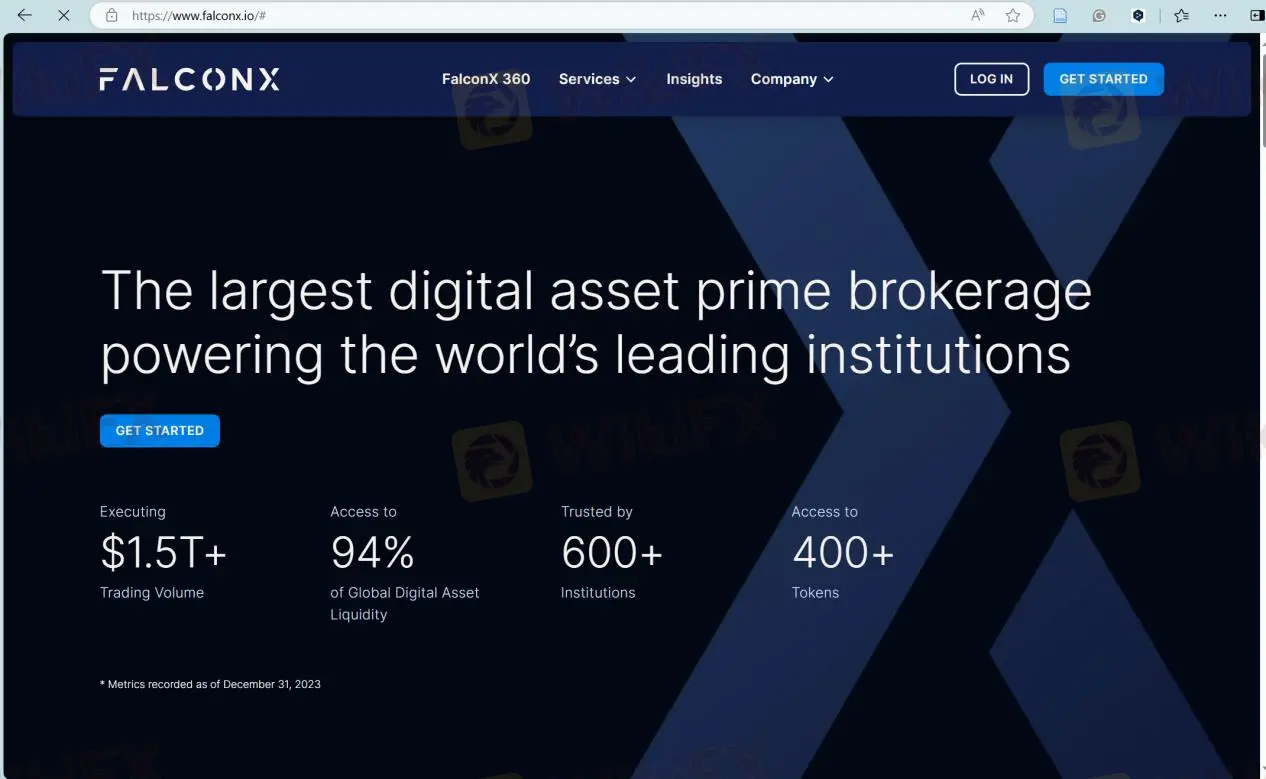 Página principal de FalconX Página principal de FalconX