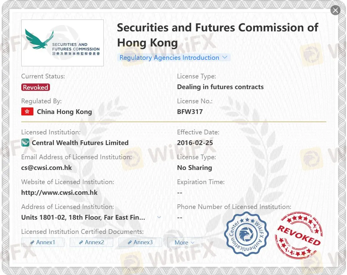 Licence SFC révoquée