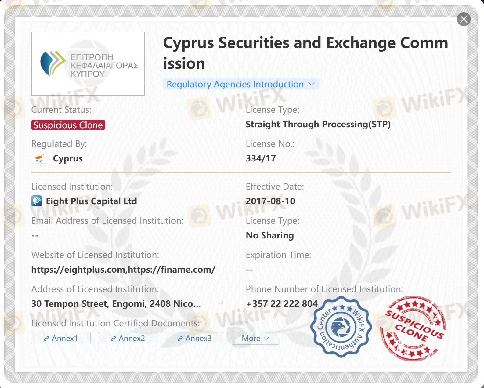 Licença CYSEC clone suspeita